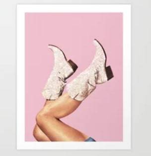 pink background with white boots