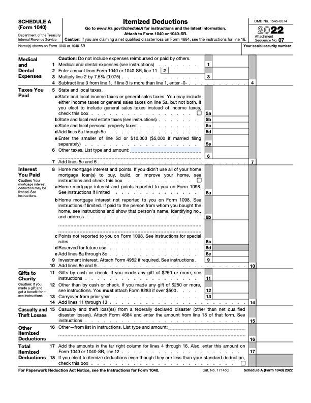 irs schedule A form